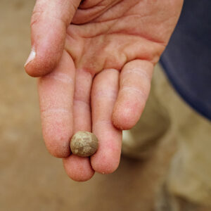 A lead shot found in the excavations east of the Memorial Church inside the former burial tent.
