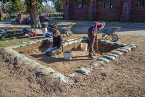 Archaeological Field Technician Eleanor Robb and Staff Archaeologist Natalie Reid at work in the westmost units of "Pocahontas Plaza".