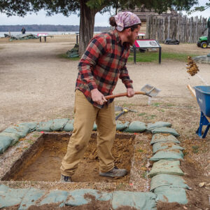 Archaeological Field Technician Josh Barber at work in "Pocahontas Plaza".