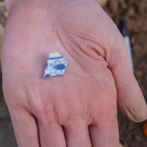 A sherd of porcelain found in the "Pocahontas Plaza" excavations