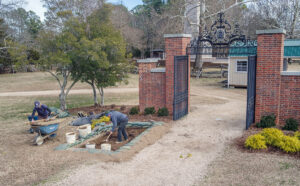 Archaeological Field Technician Katie Griffith and Staff Archaeologist Caitlin Delmas excavate in the eastmost units of the "Pocahontas Plaza" dig.