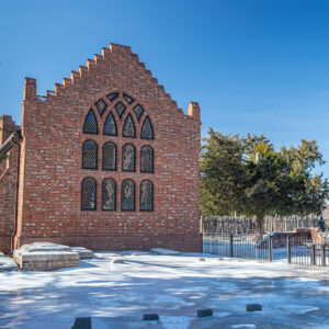 The Memorial Church's graveyard covered in ice from a January storm