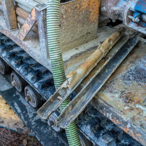 A partial soil sample retrieved by the boring machine
