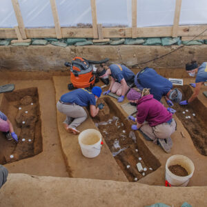 The archaeological team's excavations come close to exposing the human remains at the 1607 burial ground.