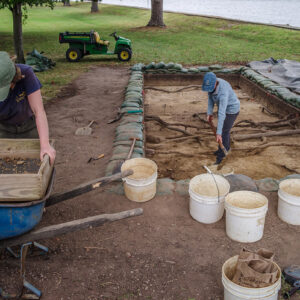 Staff Archaeologists Ren Willis and Natalie Reid at work at the excavations west of the Archaearium