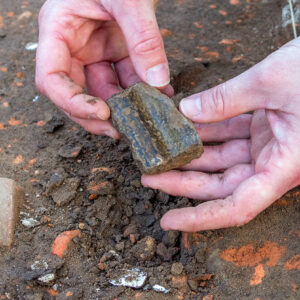 A sherd of North Devon gravel-tempered ware found in the excavations just outside the Church Tower entrance