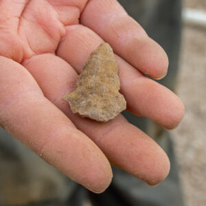 A projectile point found in the excavations west of the Church Tower