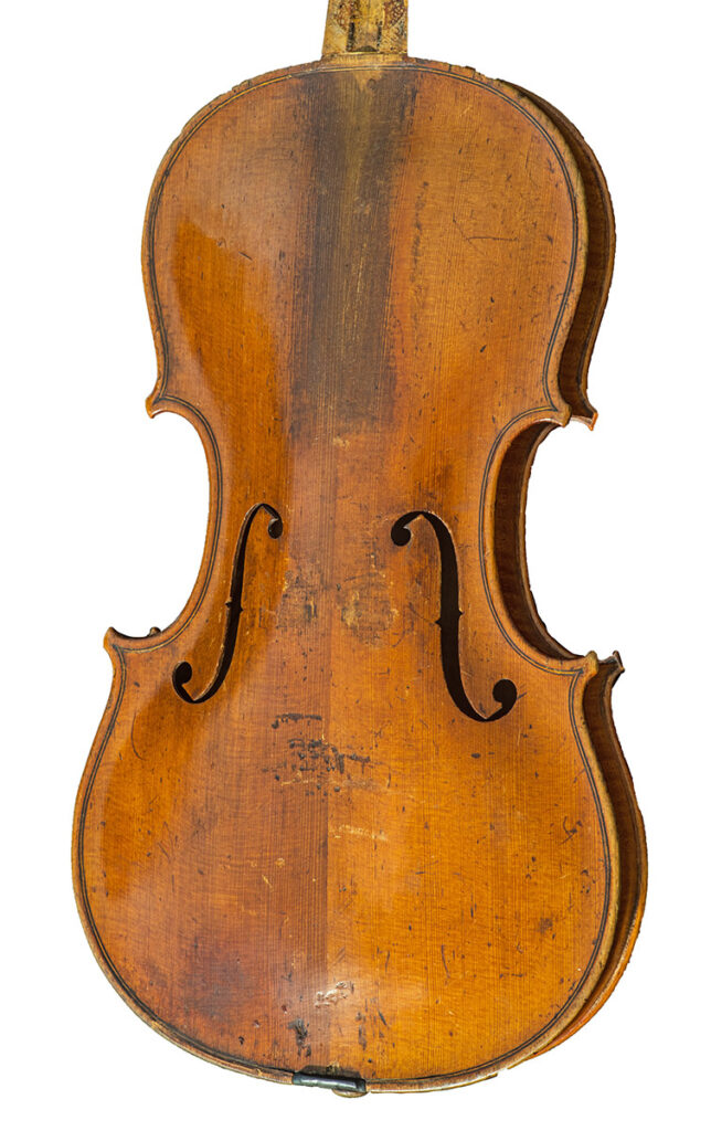 Image of the top (a.k.a. soundboard or belly) of the violin