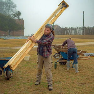 Archaeological Field Technician Josh Barber sets up the shaker screen to process soil excavated from the North Church site.