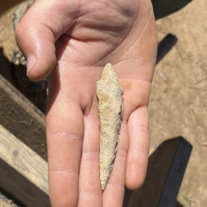 A projectile point found in the 1607 Burial Ground excavations by Archaeological Field Technician Josh Barber.