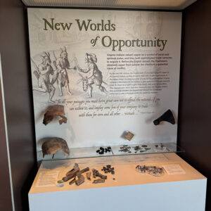 The Potomac Creek pot is back on display in the Archaearium after being mended with new sherds.