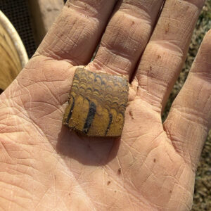 A sherd of Staffordshire slipware found in the North Church excavations this month