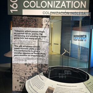 Two Robert Cotton pipes on exhibit in the "Moments that Made US" exhibit in the History Colorado Center in Denver. These pipes are on loan from Jamestown Rediscovery.