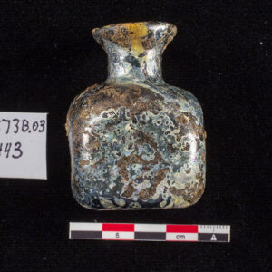 The glass bottle found in the eastern palisade trench inside the Church Tower after conservation.