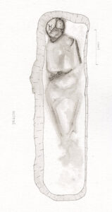 JR6100, the colonist excavated in Smithfield in 2024. Drawing by Archaeological Field Technician Eleanor Robb