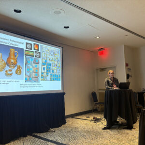 Associate Curator Janene Johnston gives an overview of the collection during her presentation on bandoliers at the Society for Historical Archaeology conference in Detroit.