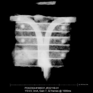 An X-ray of an iron curry comb found in the North Church excavations