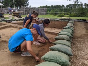 Site Supervisor Anna Shackelford and Field School students excavate at the north Church Tower site.