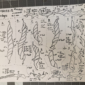 Senior Conservator Dr. Chris Wilkins created drawings of the various cordage found in the Governor's Well. The measurements for each artifact record their dimensions while saturated, prior to any shrinkage that may occur over time as moisture escapes.