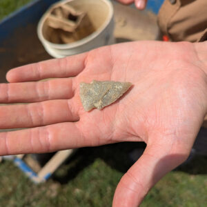 A projectile point found in the boring hole location near the Dale House