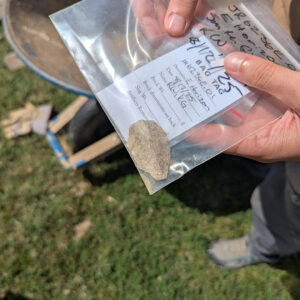 An unfinished projectile point found in the boring location square near the Dale House