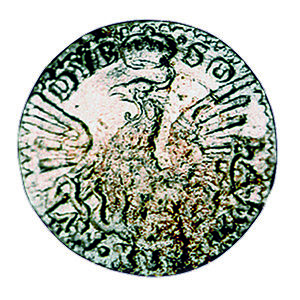 lead token displaying a crowned phoenix