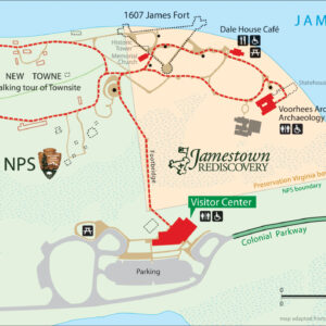 Map of Historic Jamestowne showing facilities and points of interest