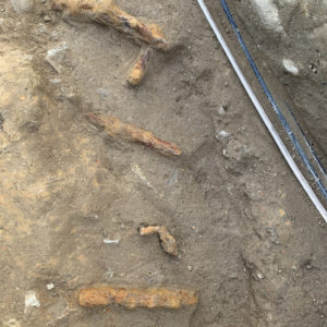 iron spikes in situ in an excavation unit