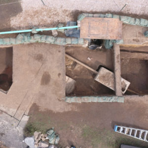 aerial view of three excavation units