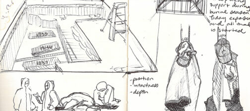 Sketches of the 2024 burial excavations of the 1607 burial ground by Archaeological Field Technician Eleanor Robb