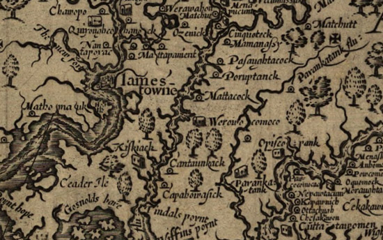 detail of Smith map showing Werowocomoco