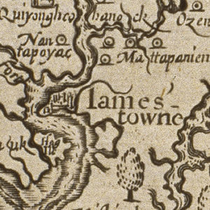 Close-up of Smith's map of Virginia