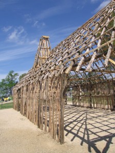 Reconstructed wooden barracks frame