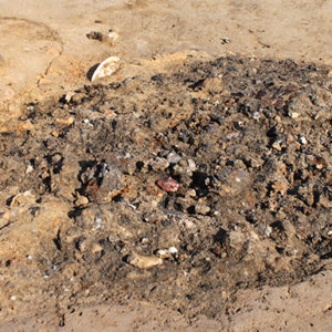 Excavated circular feature with charcoal and iron fragments