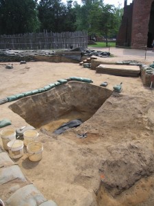 Excavation unit lined with sandbags