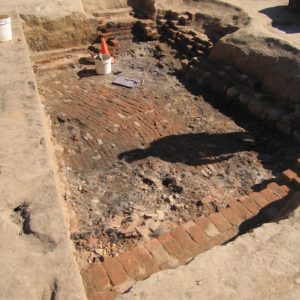 Excavation unit exposing a brick floor