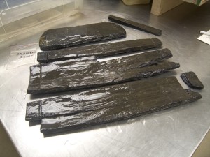 wooden planks laid on a lab table