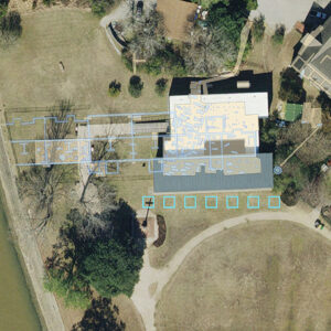 The current field school excavations are outlined in aqua just south of the Archaearium. The 17th century statehouse foundations and other features (including burials) are colored in light blue. Excavated areas are a tan color.