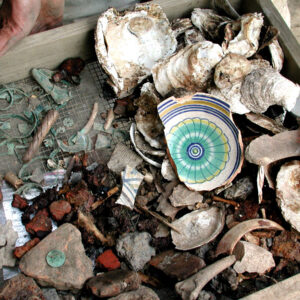 A tray full of artifacts found while excavating the fort's west bulwark