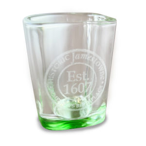 Shot Glass etched with "Est. 1607 - Historic Jamestowne - America's Birthplace"