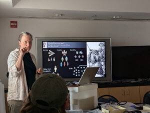 Sara Rivers Cofield gives a presentation on Jamestown's equestrian artifacts to staff.