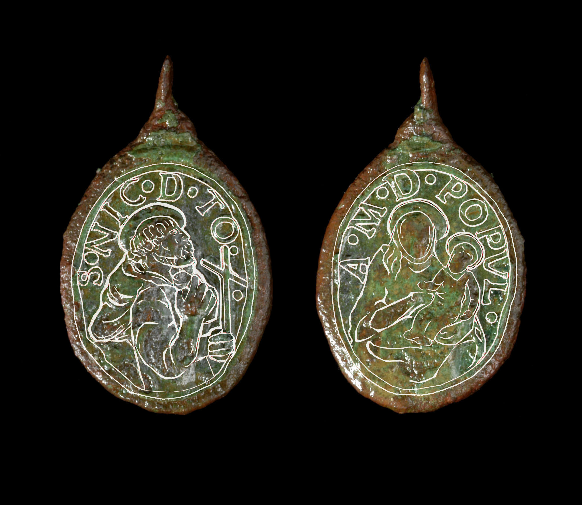 Copper alloy medallion depicting St Nicholas on obverse and Virgin Mary and Christ Child on reverse